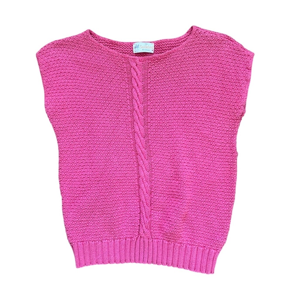 Vtg Pink Cotton Cable Knit Sweater Vest tank Sleeveless Preppy M coastal grandma